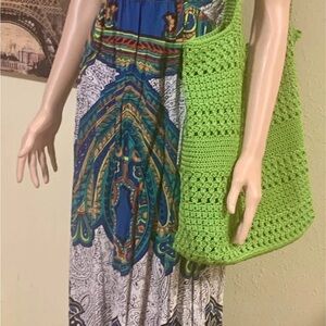 Chic Green Tote Bag with Crochet Design